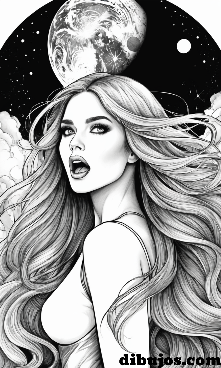 Dibujo de una Chica con la Tierra al Fondo