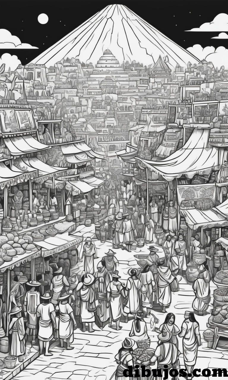Dibujo de una ciudad Azteca